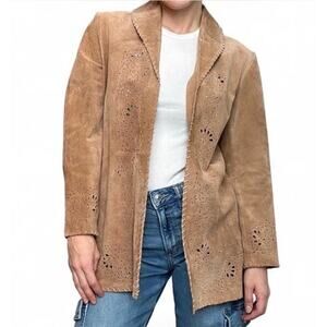 Vintage Coldwater Creek Women’s Brown Tan 100% Leather Suede Boho Jacket Small
